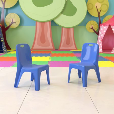 FLASH FURNITURE Blue Plastic Stack School Chair-11"H Seat, PK2 2-YU-YCX-011-BLUE-GG